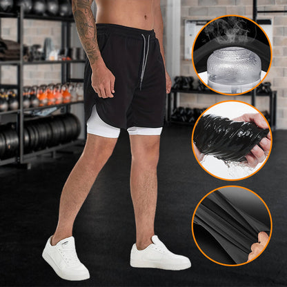 Professional Men's Multi-Pocket Double-Layer Sports Shorts