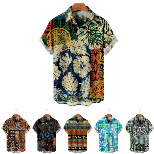 Men’s Trendy Print Loose Fit Short Sleeve Beach Shirt